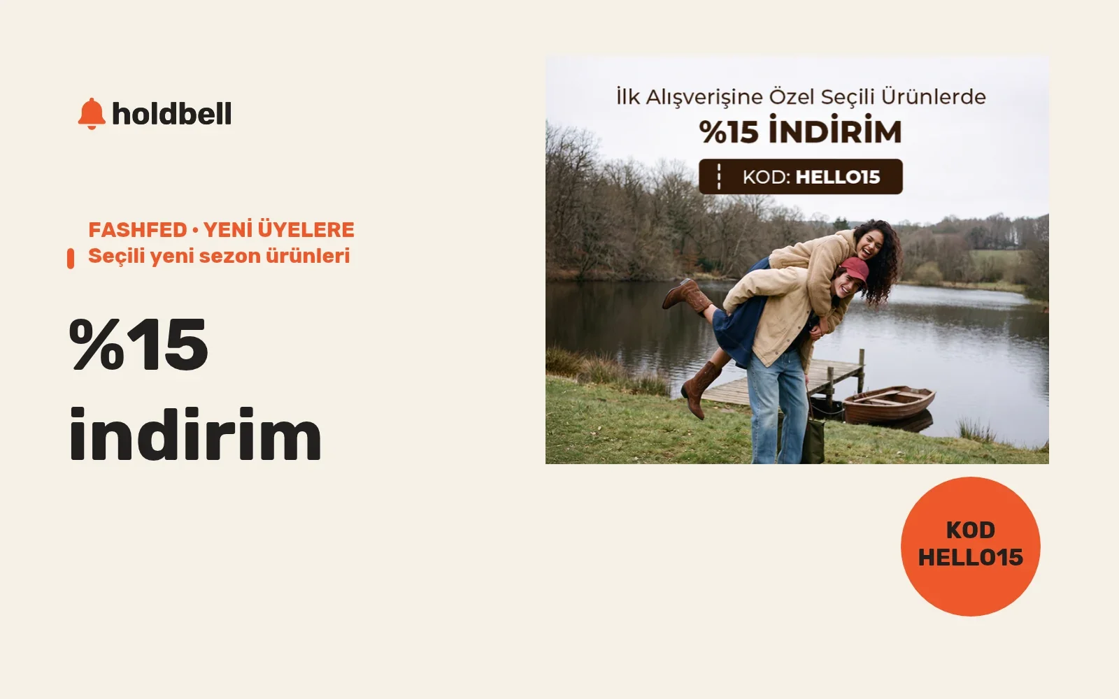 FashFed HELLO15 kampanyasının resmî yeni sezon moda görseli; yeni üyelere seçili ürünlerde yüzde 15 indirim.